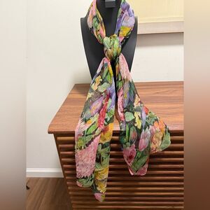 Oblong Multicolor Floral Chiffon Scarf.